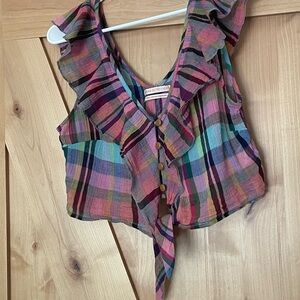 Urban Outfitters Multicolor Plaid Ruffle Blouse